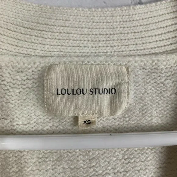 Loulou Studio Zanzibar Wool Cashmere Cardigan Cropped Ivory Sweater Size XS - Picture 6 of 7